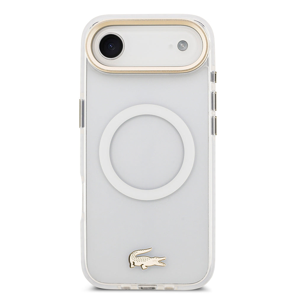 iPhone 17 Air Kılıf Lacoste Orjinal Lisanslı M-safe Şarj Özellikli Gold Timsah Logolu Buzlu Kapak