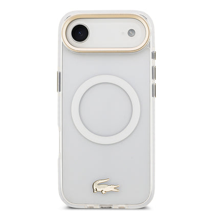 iPhone 17 Air Kılıf Lacoste Orjinal Lisanslı M-safe Şarj Özellikli Gold Timsah Logolu Buzlu Kapak