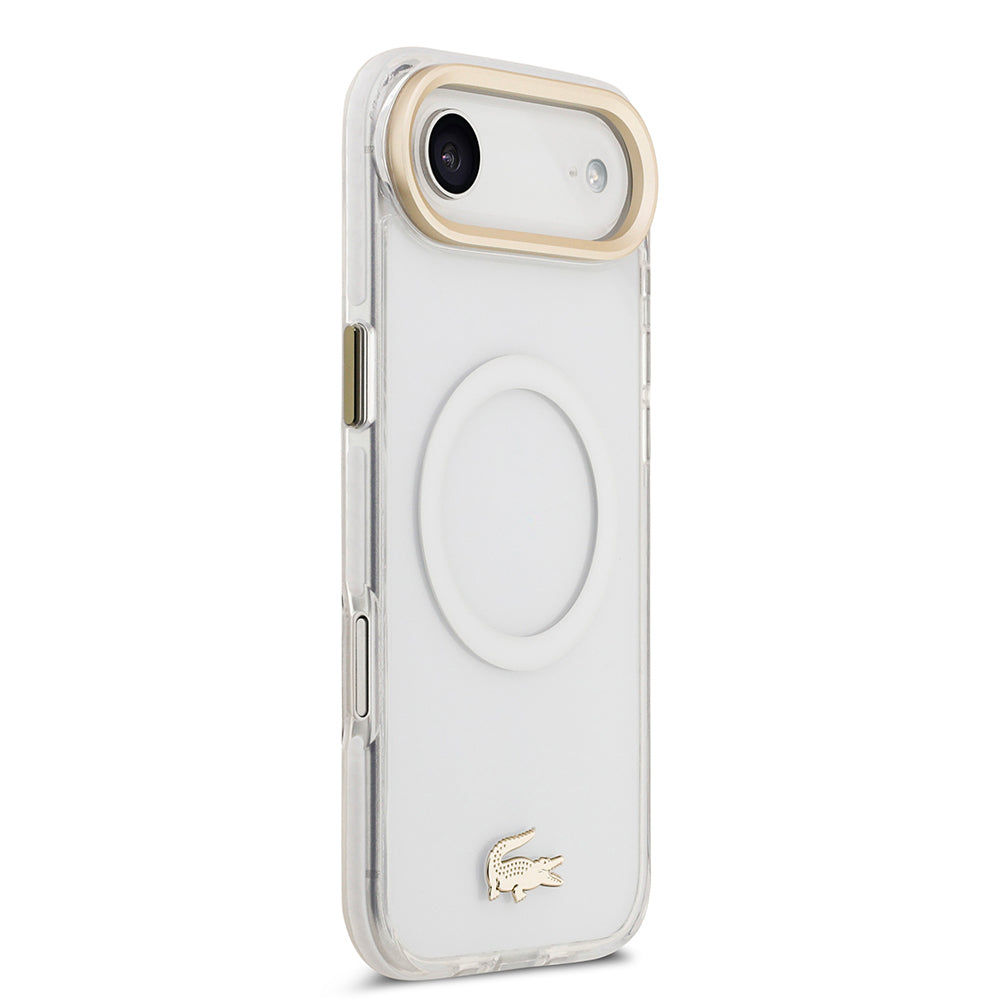 iPhone 17 Air Kılıf Lacoste Orjinal Lisanslı M-safe Şarj Özellikli Gold Timsah Logolu Buzlu Kapak