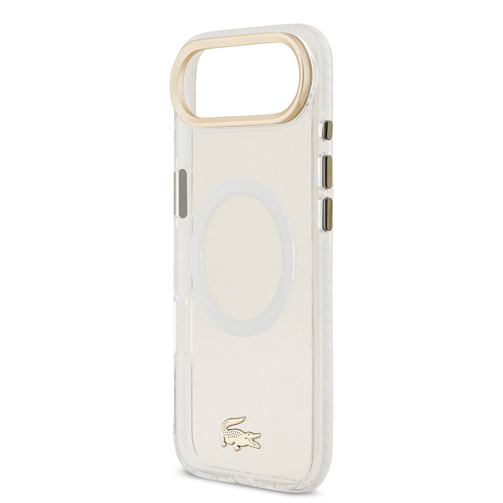 iPhone 17 Air Kılıf Lacoste Orjinal Lisanslı M-safe Şarj Özellikli Gold Timsah Logolu Buzlu Kapak