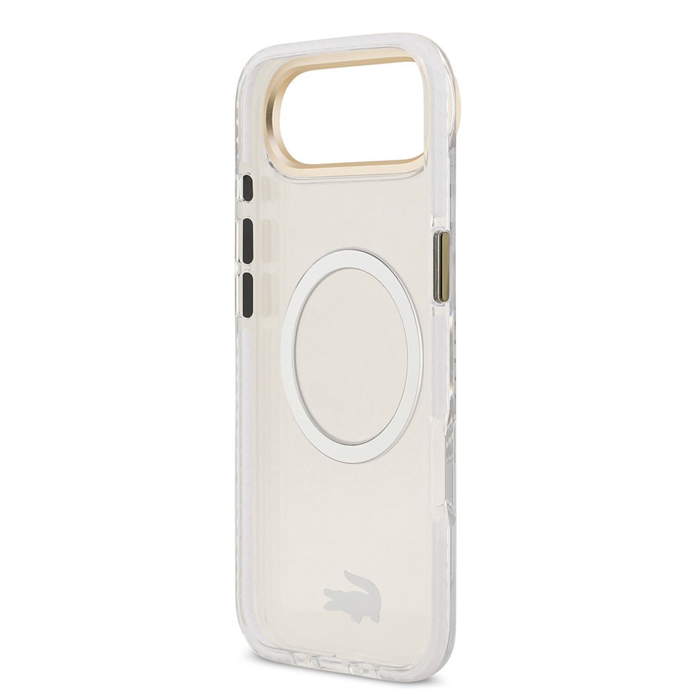 iPhone 17 Air Kılıf Lacoste Orjinal Lisanslı M-safe Şarj Özellikli Gold Timsah Logolu Buzlu Kapak