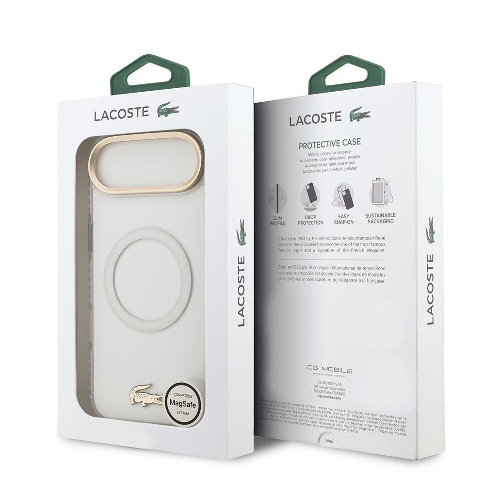 iPhone 17 Air Kılıf Lacoste Orjinal Lisanslı M-safe Şarj Özellikli Gold Timsah Logolu Buzlu Kapak
