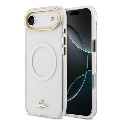 iPhone 17 Air Kılıf Lacoste Orjinal Lisanslı M-safe Şarj Özellikli Gold Timsah Logolu Buzlu Kapak