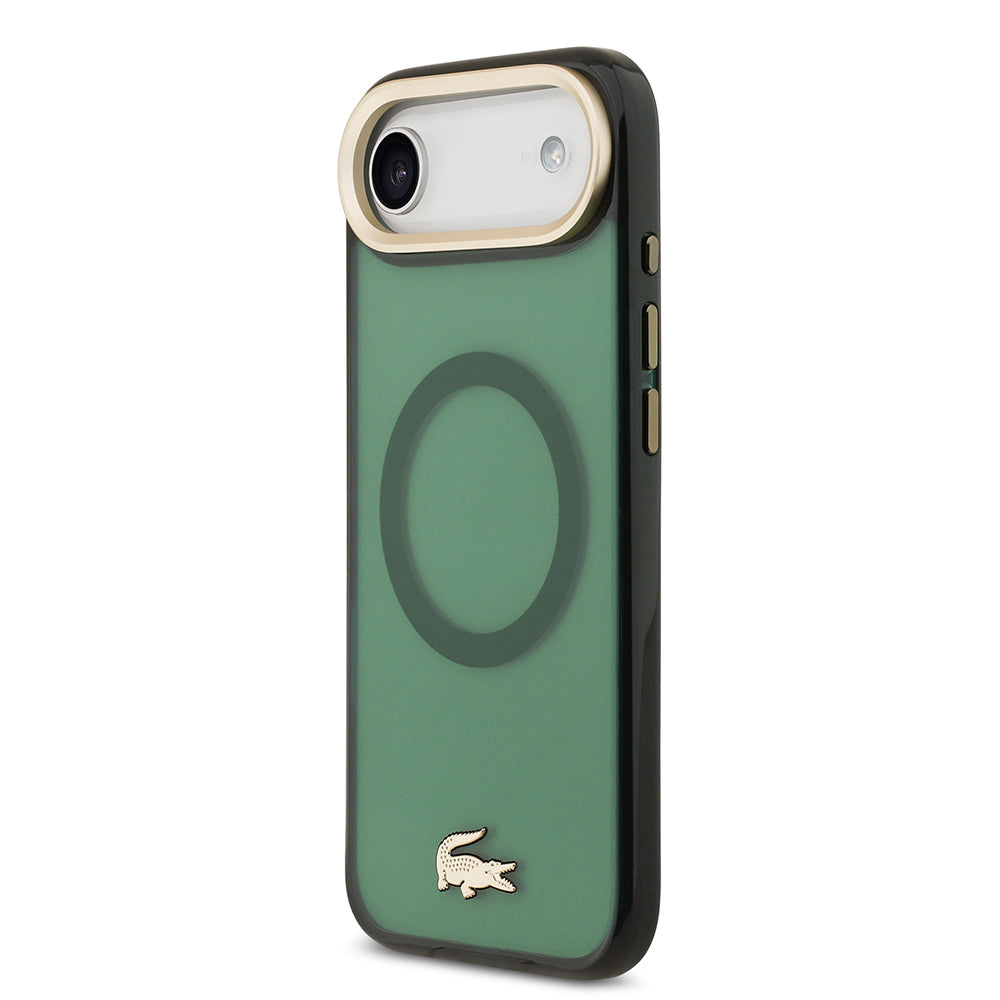 iPhone 17 Air Kılıf Lacoste Orjinal Lisanslı M-safe Şarj Özellikli Gold Timsah Logolu Buzlu Kapak