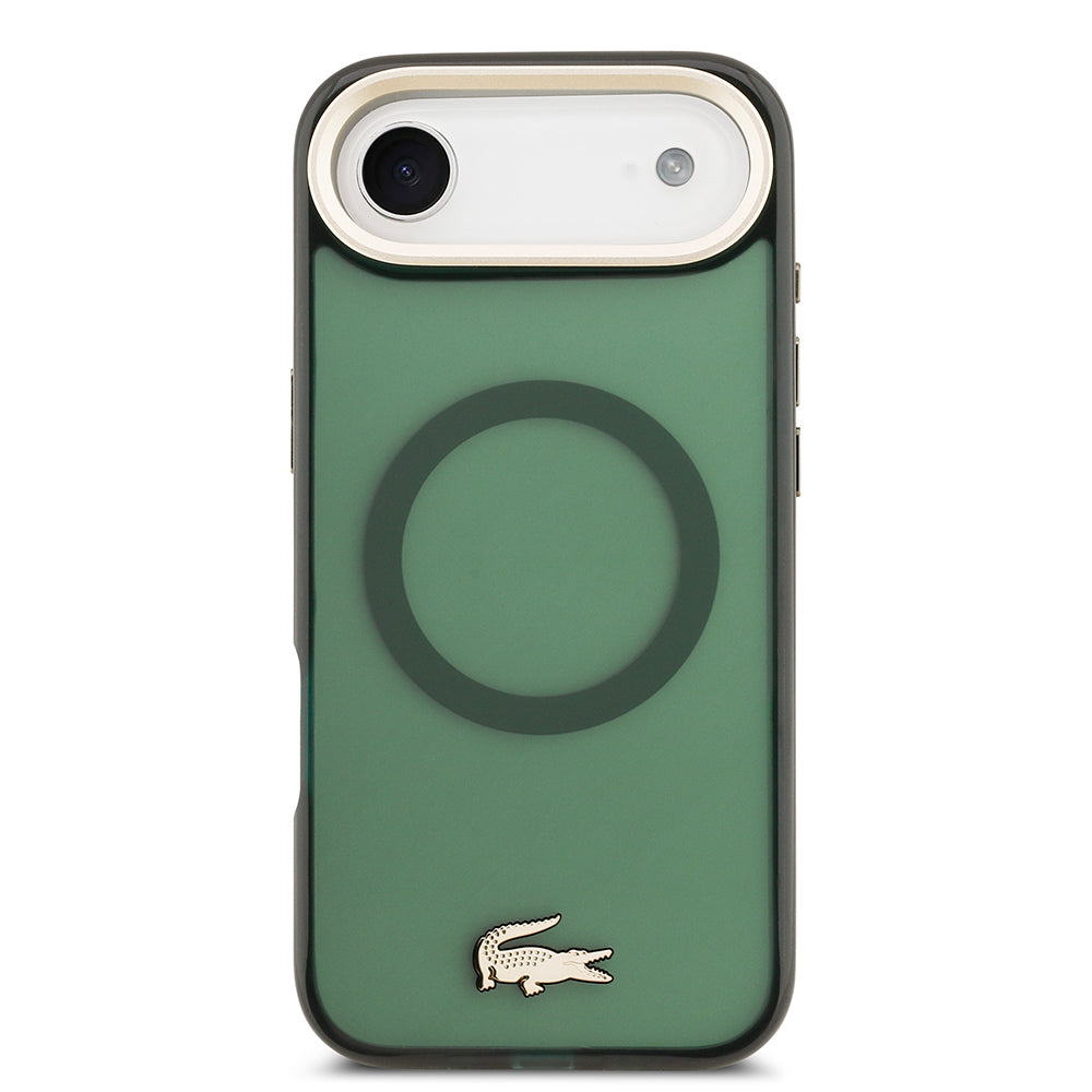 iPhone 17 Air Kılıf Lacoste Orjinal Lisanslı M-safe Şarj Özellikli Gold Timsah Logolu Buzlu Kapak