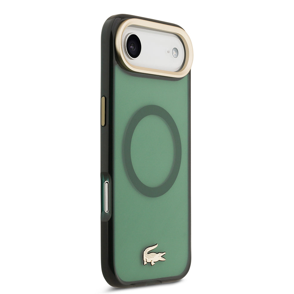 iPhone 17 Air Kılıf Lacoste Orjinal Lisanslı M-safe Şarj Özellikli Gold Timsah Logolu Buzlu Kapak
