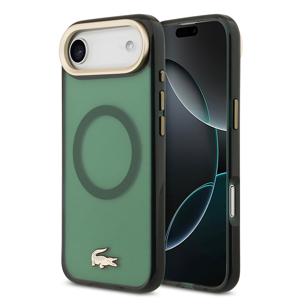 iPhone 17 Air Kılıf Lacoste Orjinal Lisanslı M-safe Şarj Özellikli Gold Timsah Logolu Buzlu Kapak
