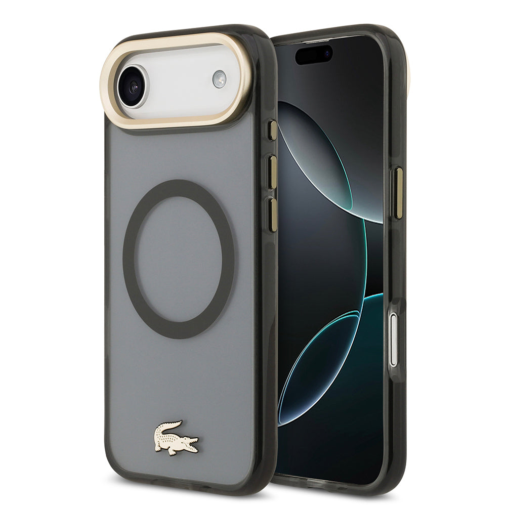 iPhone 17 Air Kılıf Lacoste Orjinal Lisanslı M-safe Şarj Özellikli Gold Timsah Logolu Buzlu Kapak