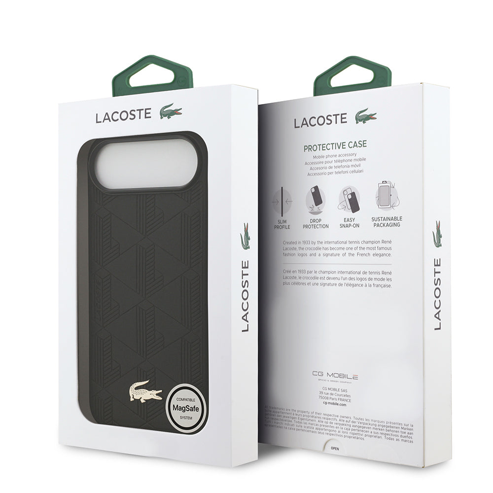 iPhone 17 Air Kılıf Lacoste Orjinal Lisanslı M-safe Şarj Özellikli PU Deri Tasarımlı Karışık Monogram Desenli Kapak