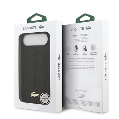 iPhone 17 Air Kılıf Lacoste Orjinal Lisanslı M-safe Şarj Özellikli PU Deri Tasarımlı Karışık Monogram Desenli Kapak