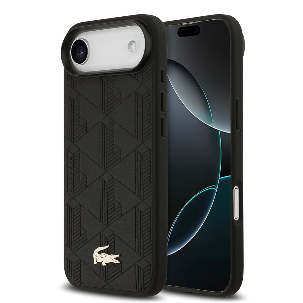 iPhone 17 Air Kılıf Lacoste Orjinal Lisanslı M-safe Şarj Özellikli PU Deri Tasarımlı Karışık Monogram Desenli Kapak