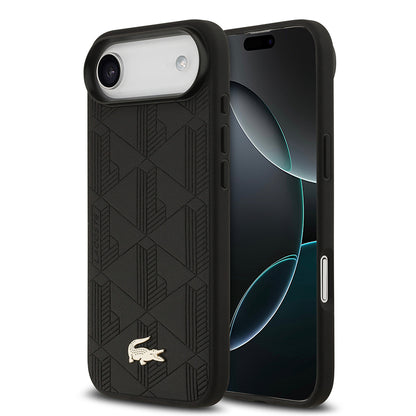 iPhone 17 Air Kılıf Lacoste Orjinal Lisanslı M-safe Şarj Özellikli PU Deri Tasarımlı Karışık Monogram Desenli Kapak