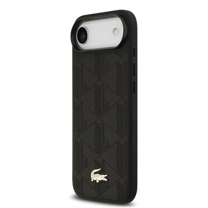 iPhone 17 Air Kılıf Lacoste Orjinal Lisanslı M-safe Şarj Özellikli PU Deri Tasarımlı Karışık Monogram Desenli Kapak