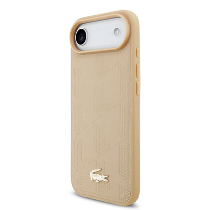 iPhone 17 Air Kılıf Lacoste Orjinal Lisanslı M-safe Şarj Özellikli PU Deri Tasarımlı Karışık Monogram Desenli Kapak