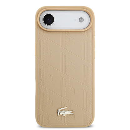 iPhone 17 Air Kılıf Lacoste Orjinal Lisanslı M-safe Şarj Özellikli PU Deri Tasarımlı Karışık Monogram Desenli Kapak