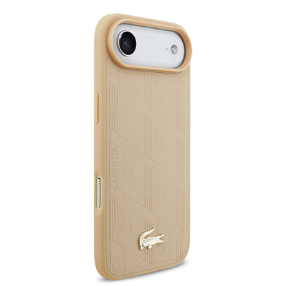 iPhone 17 Air Kılıf Lacoste Orjinal Lisanslı M-safe Şarj Özellikli PU Deri Tasarımlı Karışık Monogram Desenli Kapak