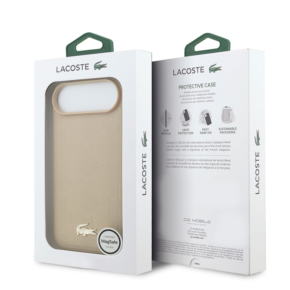 iPhone 17 Air Kılıf Lacoste Orjinal Lisanslı M-safe Şarj Özellikli PU Deri Tasarımlı Karışık Monogram Desenli Kapak