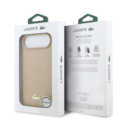 iPhone 17 Air Kılıf Lacoste Orjinal Lisanslı M-safe Şarj Özellikli PU Deri Tasarımlı Karışık Monogram Desenli Kapak