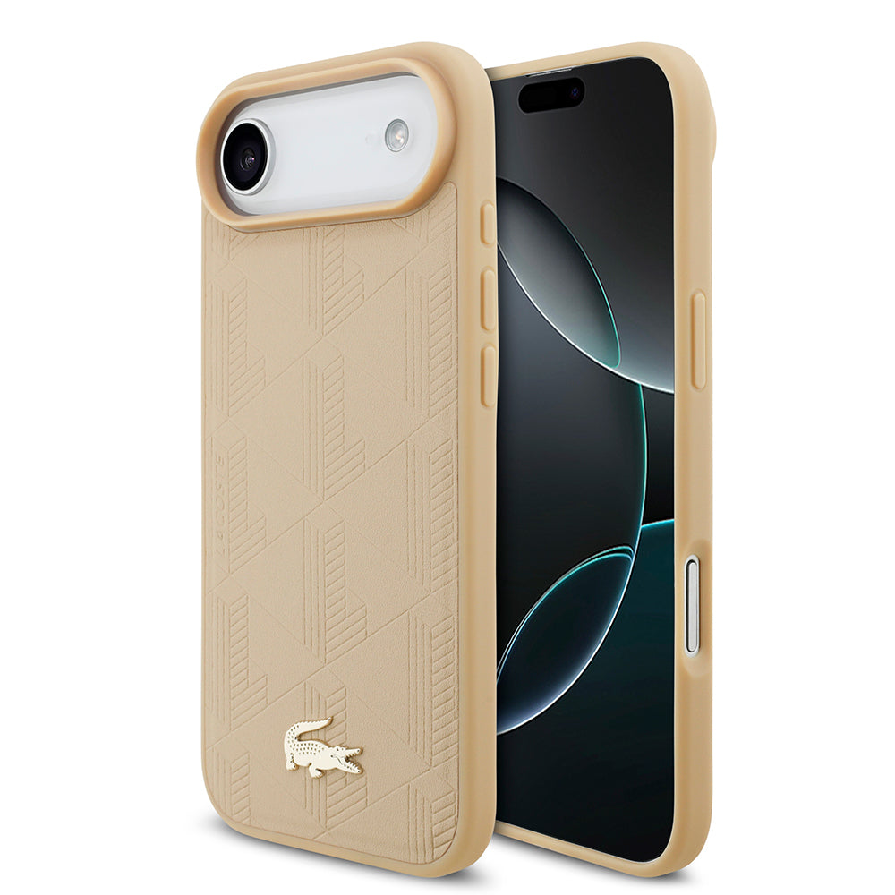 iPhone 17 Air Kılıf Lacoste Orjinal Lisanslı M-safe Şarj Özellikli PU Deri Tasarımlı Karışık Monogram Desenli Kapak