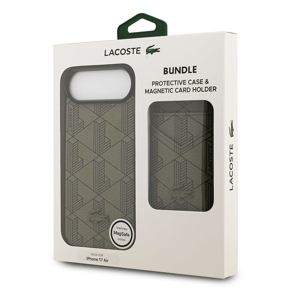 iPhone 17 Air Kılıf Lacoste Orjinal Lisanslı M-safe Şarj Özellikli PU Deri Tasarımlı Kartlıklı Karışık Monogram Desenli Kapak