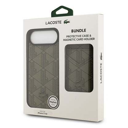 iPhone 17 Air Kılıf Lacoste Orjinal Lisanslı M-safe Şarj Özellikli PU Deri Tasarımlı Kartlıklı Karışık Monogram Desenli Kapak