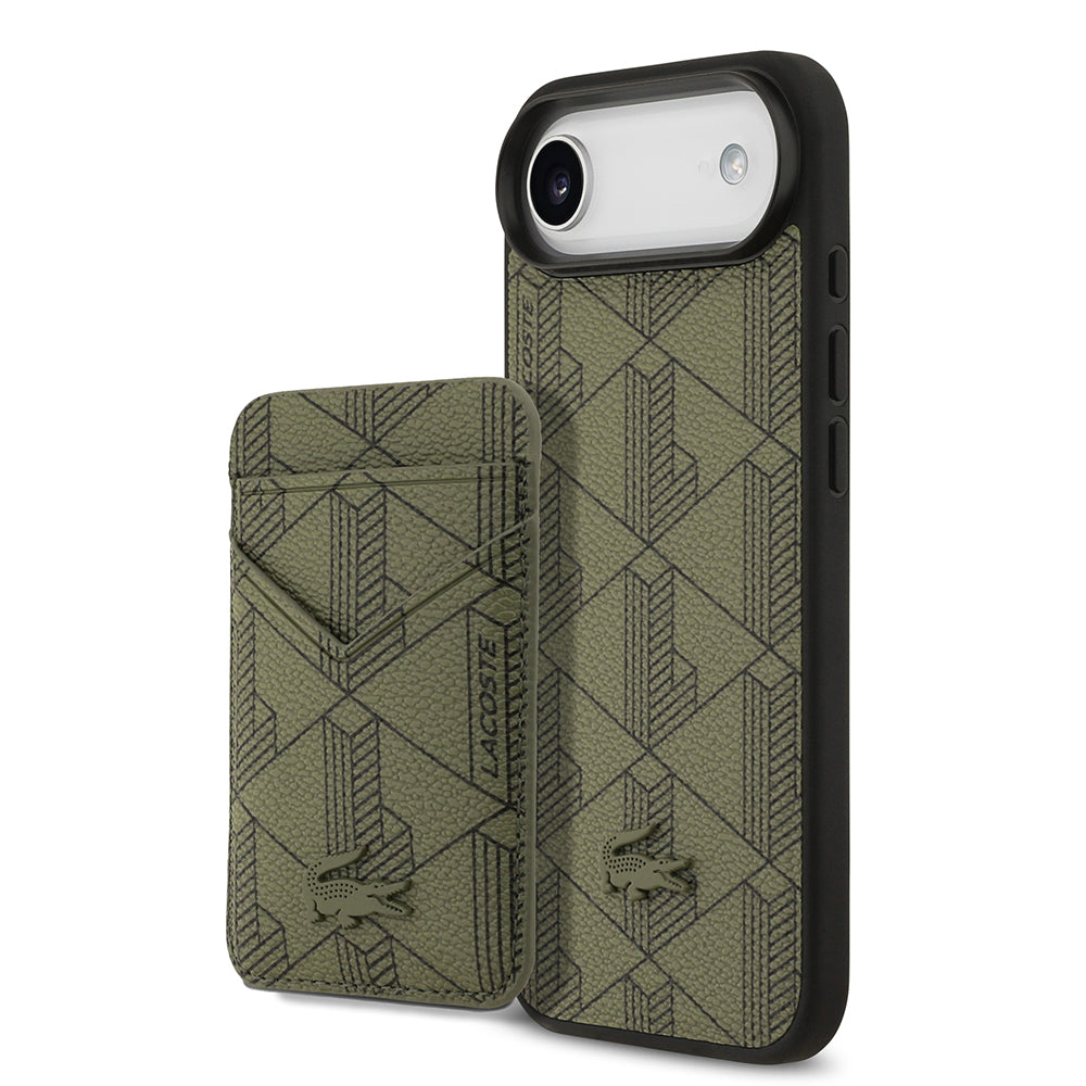 iPhone 17 Air Kılıf Lacoste Orjinal Lisanslı M-safe Şarj Özellikli PU Deri Tasarımlı Kartlıklı Karışık Monogram Desenli Kapak