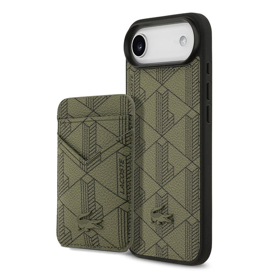 iPhone 17 Air Kılıf Lacoste Orjinal Lisanslı M-safe Şarj Özellikli PU Deri Tasarımlı Kartlıklı Karışık Monogram Desenli Kapak