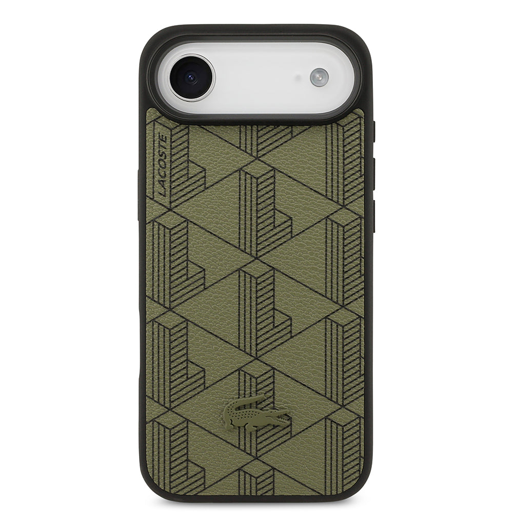 iPhone 17 Air Kılıf Lacoste Orjinal Lisanslı M-safe Şarj Özellikli PU Deri Tasarımlı Kartlıklı Karışık Monogram Desenli Kapak