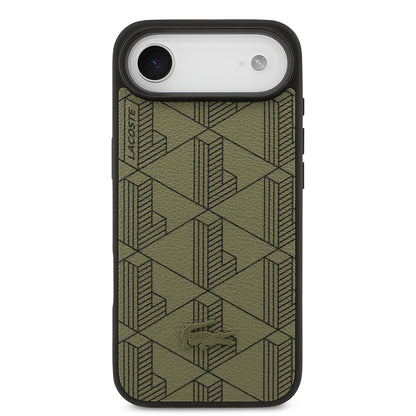 iPhone 17 Air Kılıf Lacoste Orjinal Lisanslı M-safe Şarj Özellikli PU Deri Tasarımlı Kartlıklı Karışık Monogram Desenli Kapak