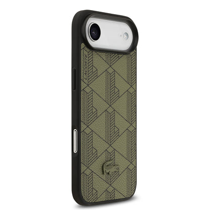 iPhone 17 Air Kılıf Lacoste Orjinal Lisanslı M-safe Şarj Özellikli PU Deri Tasarımlı Kartlıklı Karışık Monogram Desenli Kapak