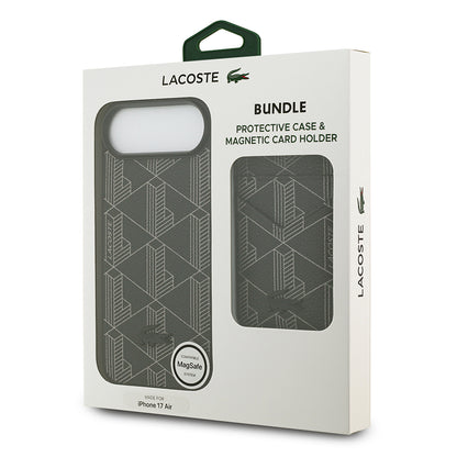 iPhone 17 Air Kılıf Lacoste Orjinal Lisanslı M-safe Şarj Özellikli PU Deri Tasarımlı Kartlıklı Karışık Monogram Desenli Kapak