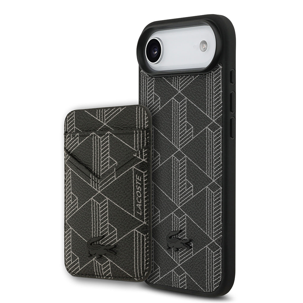 iPhone 17 Air Kılıf Lacoste Orjinal Lisanslı M-safe Şarj Özellikli PU Deri Tasarımlı Kartlıklı Karışık Monogram Desenli Kapak