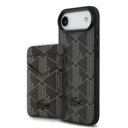iPhone 17 Air Kılıf Lacoste Orjinal Lisanslı M-safe Şarj Özellikli PU Deri Tasarımlı Kartlıklı Karışık Monogram Desenli Kapak