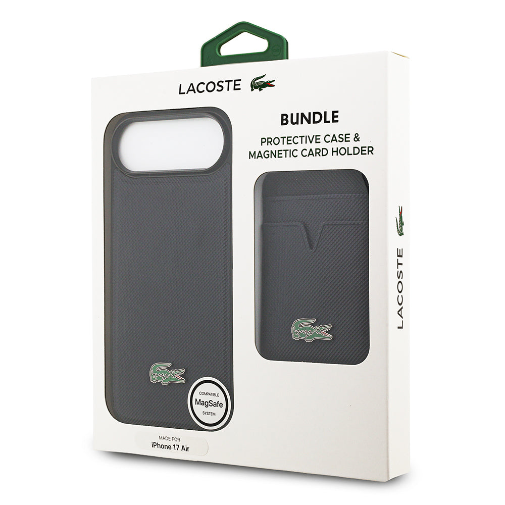 iPhone 17 Air Kılıf Lacoste Orjinal Lisanslı M-safe Şarj Özellikli PU Pike Desenli Metal Logolu Kartlıklı Kapak