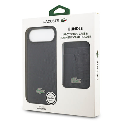 iPhone 17 Air Kılıf Lacoste Orjinal Lisanslı M-safe Şarj Özellikli PU Pike Desenli Metal Logolu Kartlıklı Kapak