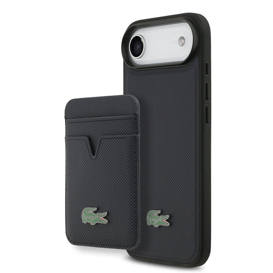 iPhone 17 Air Kılıf Lacoste Orjinal Lisanslı M-safe Şarj Özellikli PU Pike Desenli Metal Logolu Kartlıklı Kapak