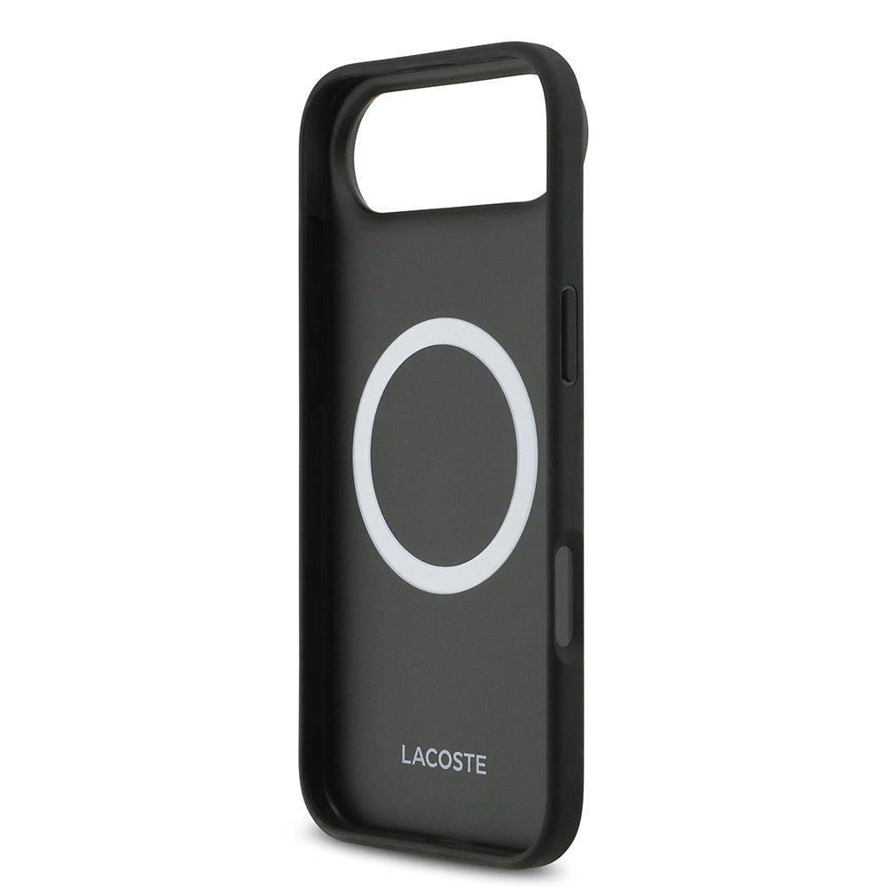 iPhone 17 Air Kılıf Lacoste Orjinal Lisanslı M-safe Şarj Özellikli PU Pike Desenli Metal Logolu Kartlıklı Kapak
