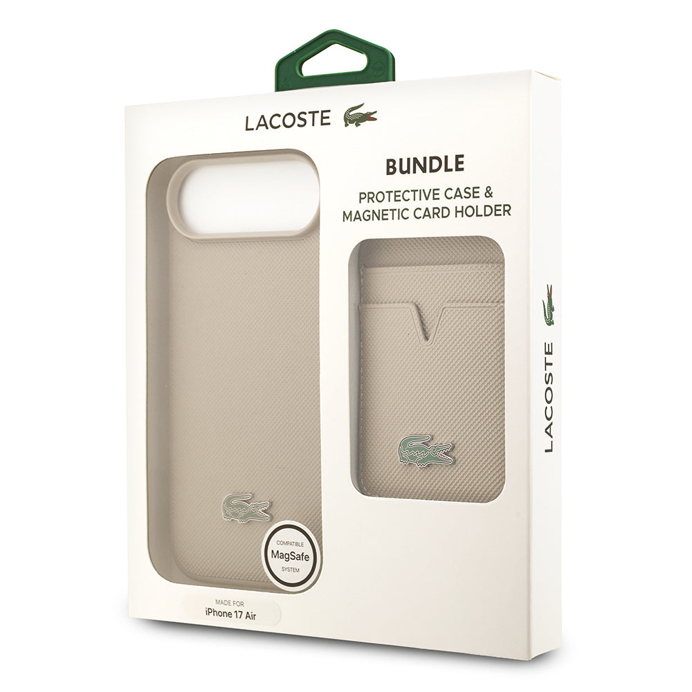 iPhone 17 Air Kılıf Lacoste Orjinal Lisanslı M-safe Şarj Özellikli PU Pike Desenli Metal Logolu Kartlıklı Kapak