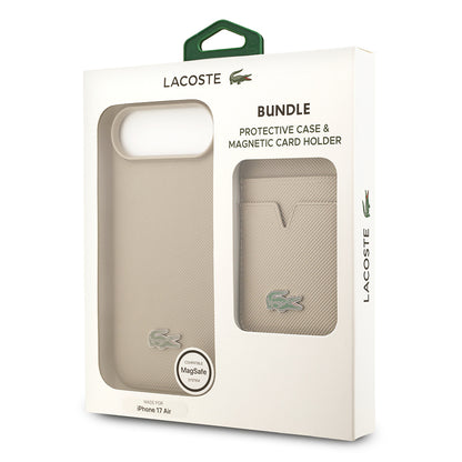iPhone 17 Air Kılıf Lacoste Orjinal Lisanslı M-safe Şarj Özellikli PU Pike Desenli Metal Logolu Kartlıklı Kapak