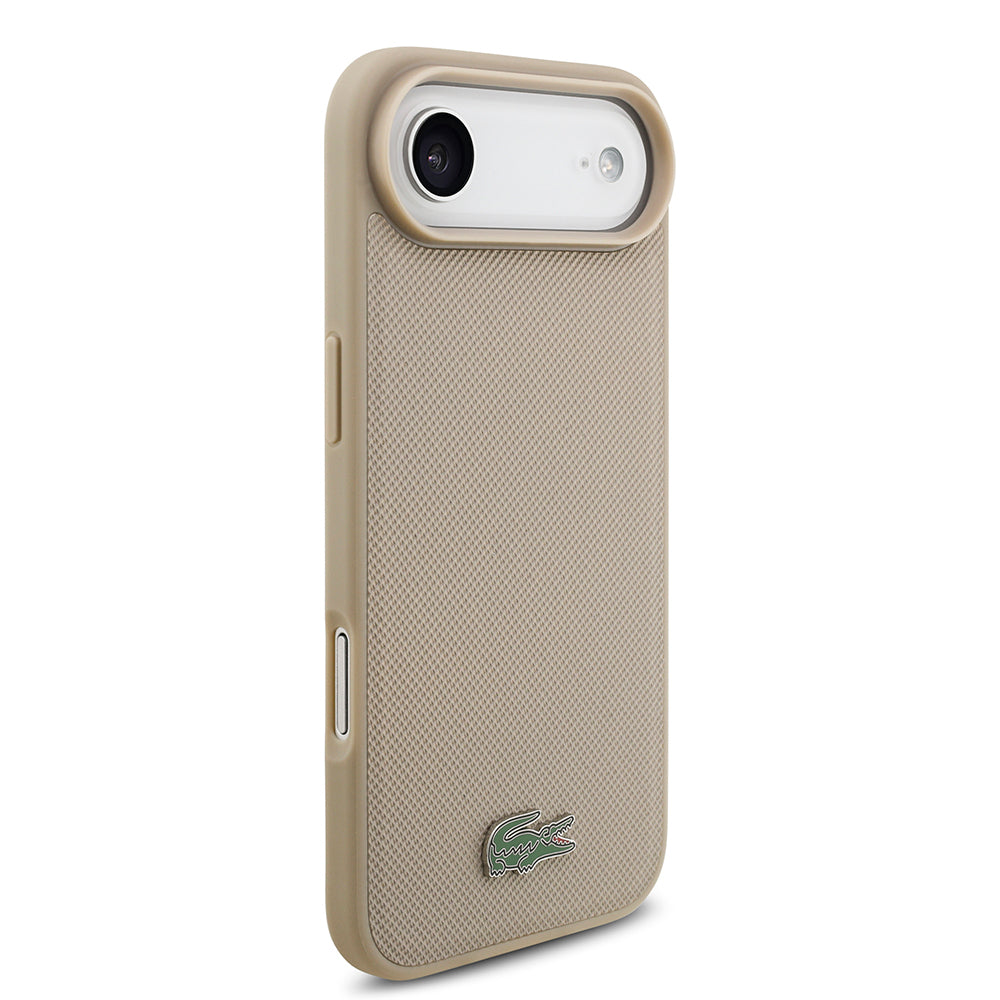 iPhone 17 Air Kılıf Lacoste Orjinal Lisanslı M-safe Şarj Özellikli PU Pike Desenli Metal Logolu Kartlıklı Kapak