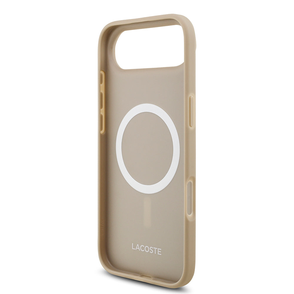 iPhone 17 Air Kılıf Lacoste Orjinal Lisanslı M-safe Şarj Özellikli PU Pike Desenli Metal Logolu Kartlıklı Kapak