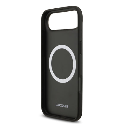 iPhone 17 Air Kılıf Lacoste Orjinal Lisanslı M-safe Şarj Özellikli PU Pike Desenli Metal Logolu Kartlıklı Kapak