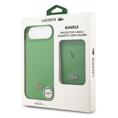 iPhone 17 Air Kılıf Lacoste Orjinal Lisanslı M-safe Şarj Özellikli PU Pike Desenli Metal Logolu Kartlıklı Kapak