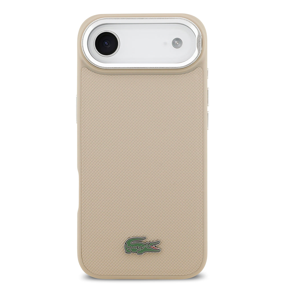 iPhone 17 Air Kılıf Lacoste Orjinal Lisanslı M-safe Şarj Özellikli PU Pike Desenli Standlı Metal Logolu Kapak