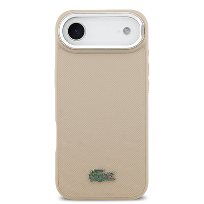 iPhone 17 Air Kılıf Lacoste Orjinal Lisanslı M-safe Şarj Özellikli PU Pike Desenli Standlı Metal Logolu Kapak