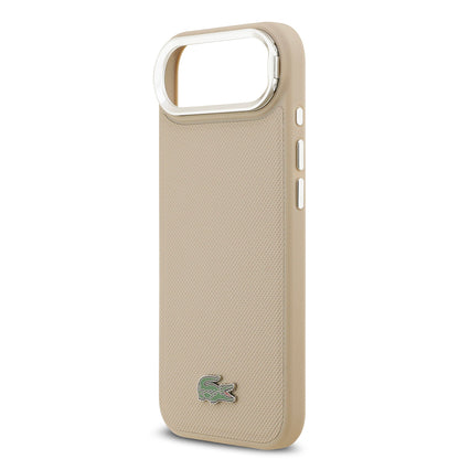 iPhone 17 Air Kılıf Lacoste Orjinal Lisanslı M-safe Şarj Özellikli PU Pike Desenli Standlı Metal Logolu Kapak