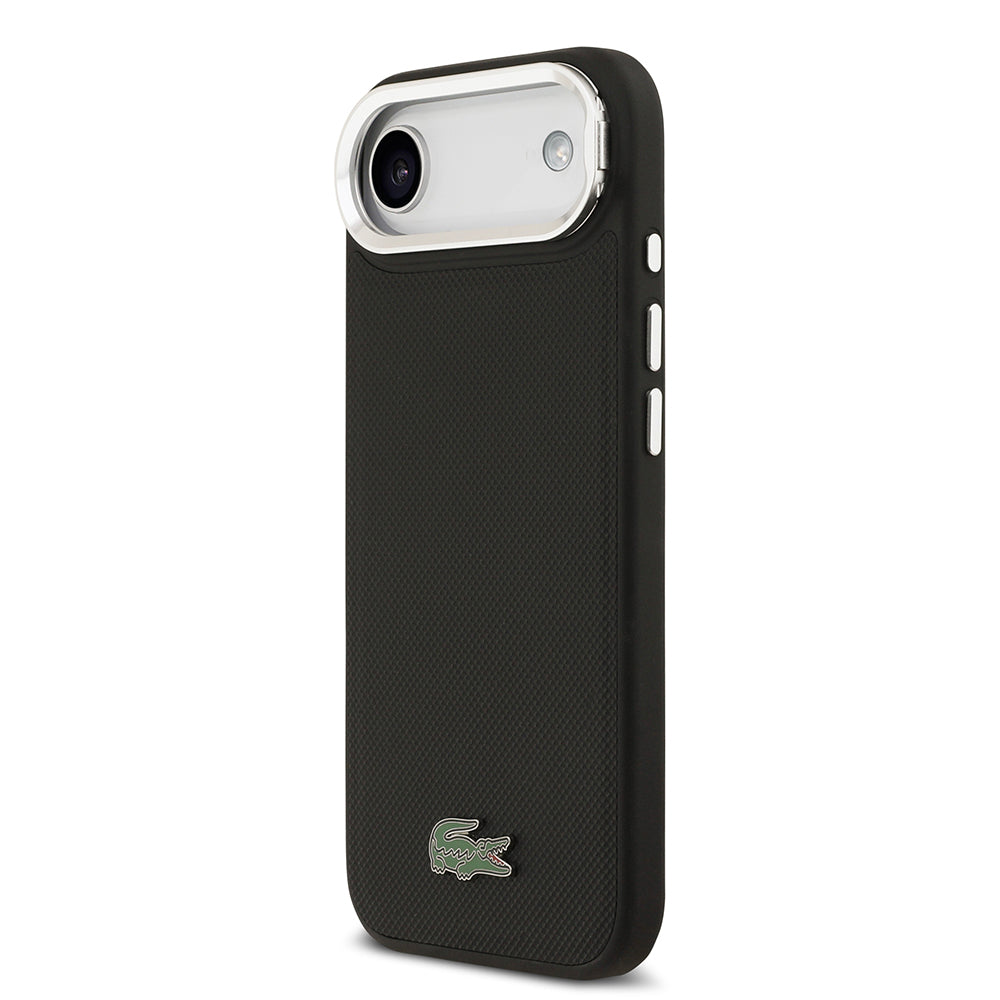 iPhone 17 Air Kılıf Lacoste Orjinal Lisanslı M-safe Şarj Özellikli PU Pike Desenli Standlı Metal Logolu Kapak