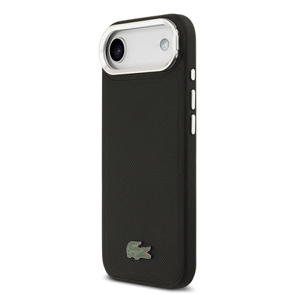 iPhone 17 Air Kılıf Lacoste Orjinal Lisanslı M-safe Şarj Özellikli PU Pike Desenli Standlı Metal Logolu Kapak