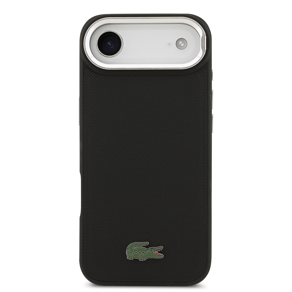 iPhone 17 Air Kılıf Lacoste Orjinal Lisanslı M-safe Şarj Özellikli PU Pike Desenli Standlı Metal Logolu Kapak