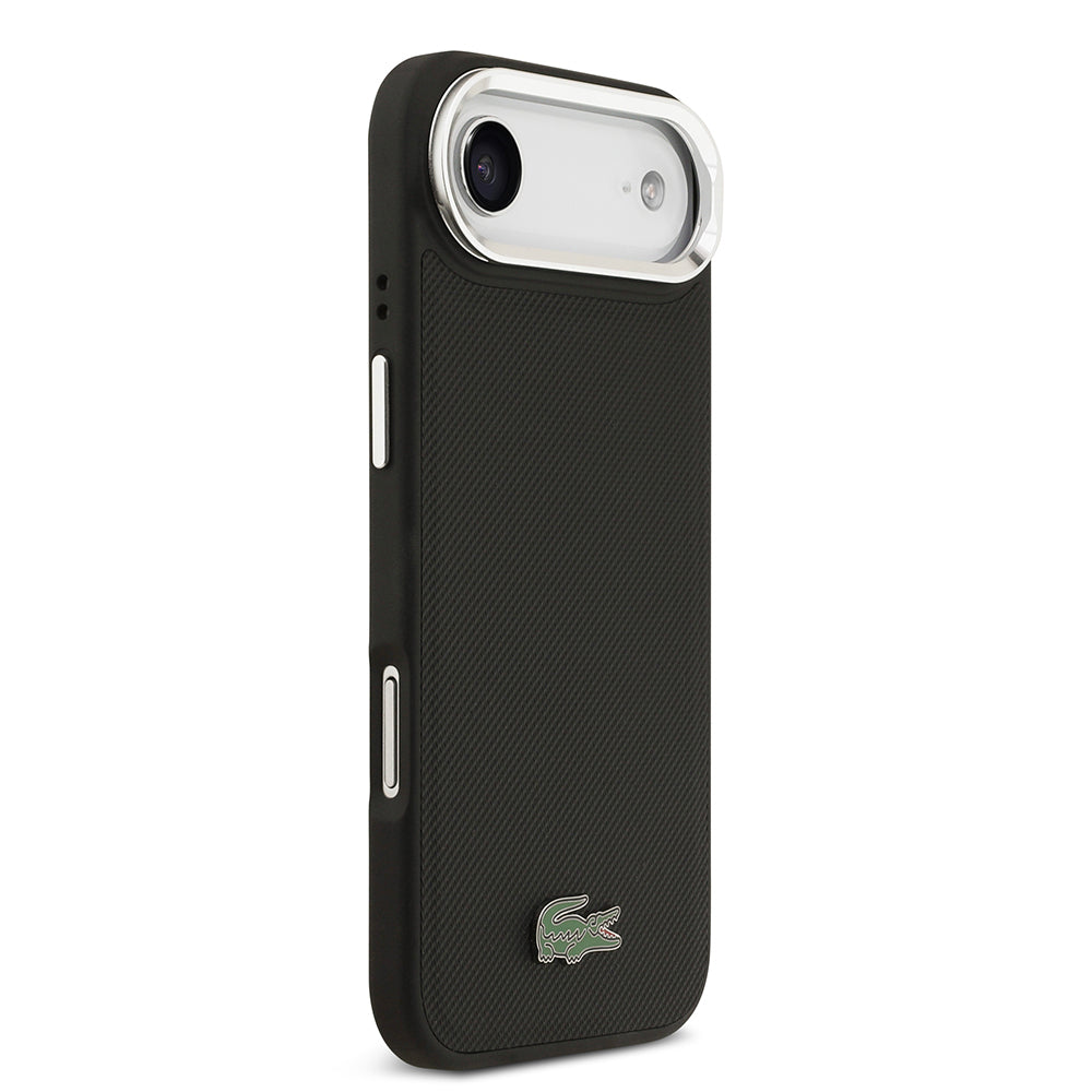 iPhone 17 Air Kılıf Lacoste Orjinal Lisanslı M-safe Şarj Özellikli PU Pike Desenli Standlı Metal Logolu Kapak